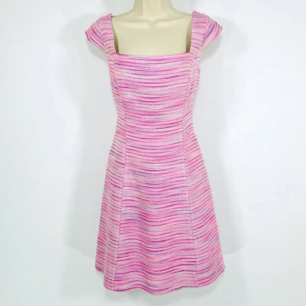 Lilly Pulitzer Dress Sz 2 Pink Tweed Square Neck Cap Sleeve Fairy Whimsy